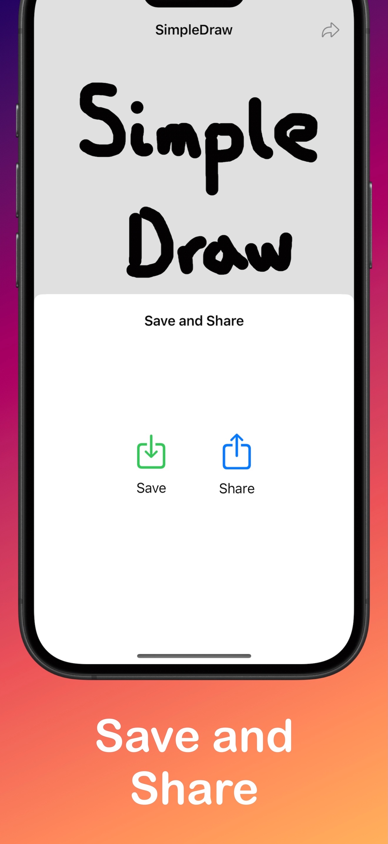 A screenshot of the SimpleDraw app showing the color palette and stroke width options.